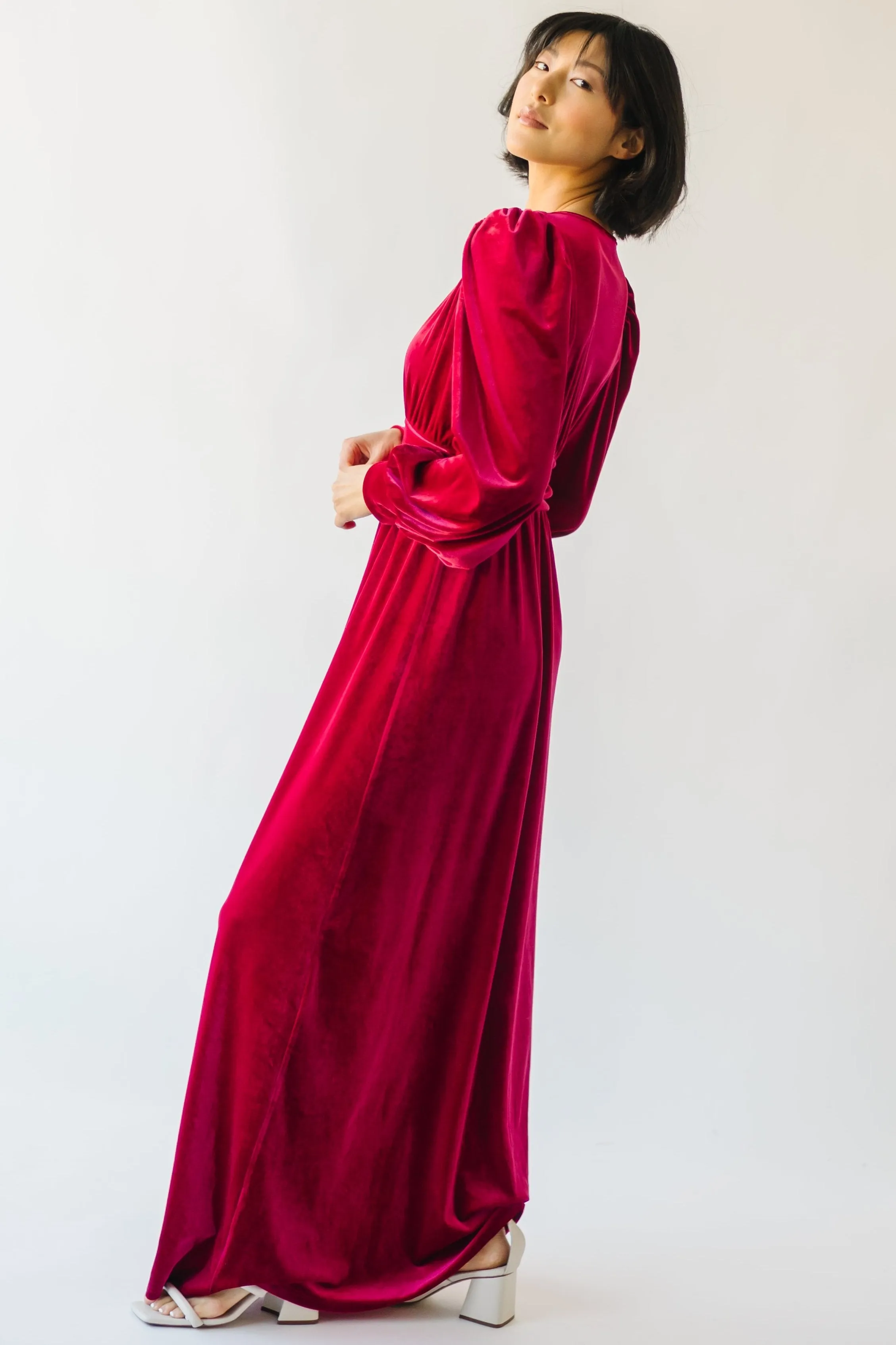 The Morin Velvet Maxi Dress in Red