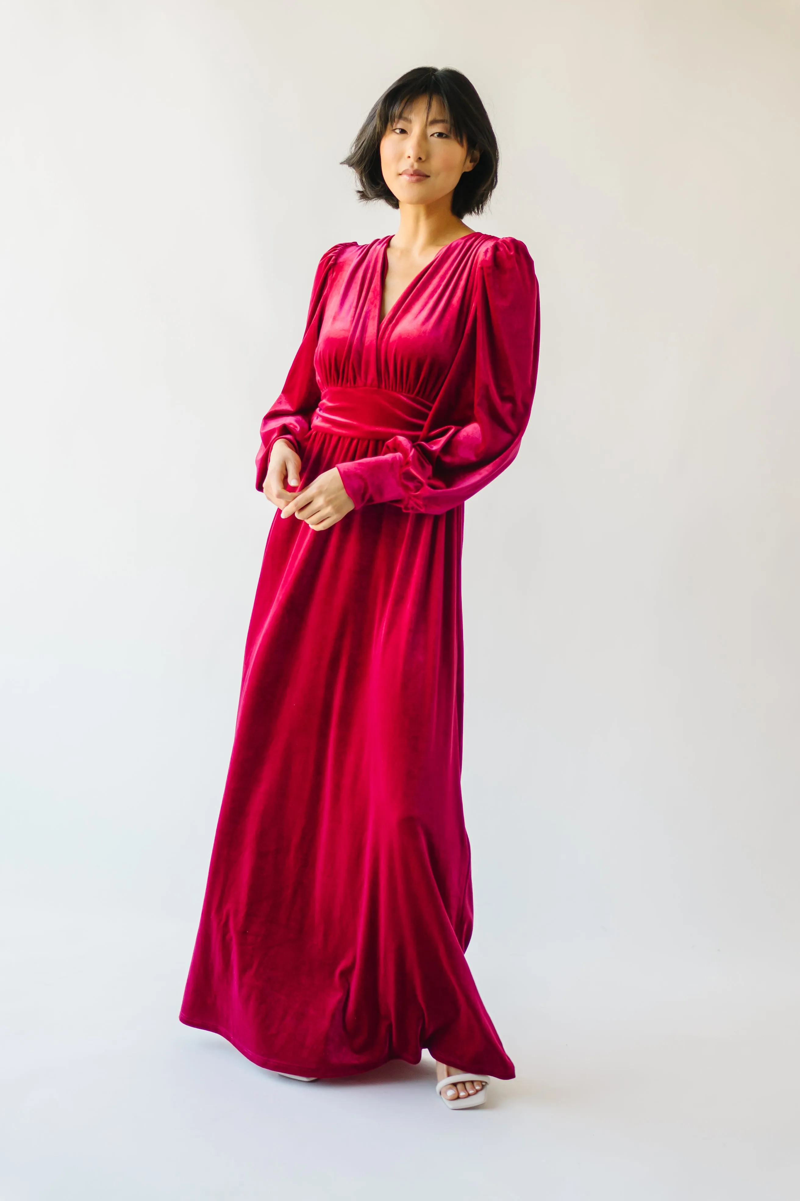 The Morin Velvet Maxi Dress in Red