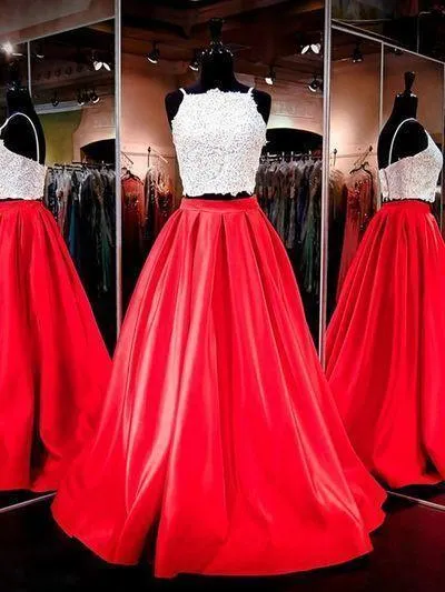 Two-piece Square Neck Red Real Made Prom Dress Sexy Prom Dress for Teens Party Dresses