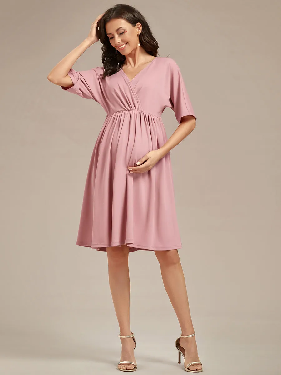 V Neck Short Pleated Wholesale Maternity Dresses