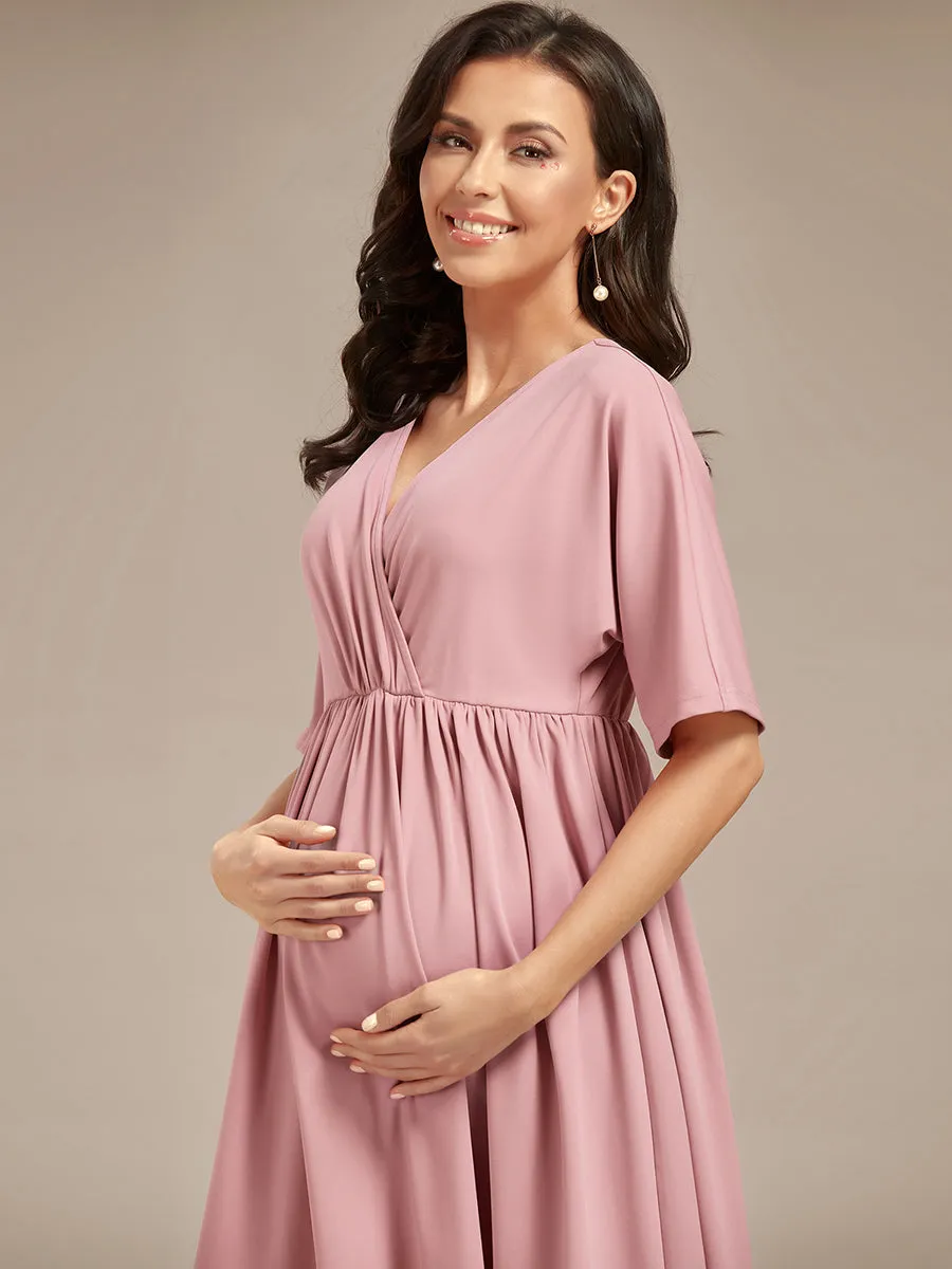 V Neck Short Pleated Wholesale Maternity Dresses