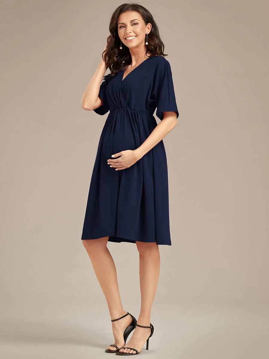 V Neck Short Pleated Wholesale Maternity Dresses