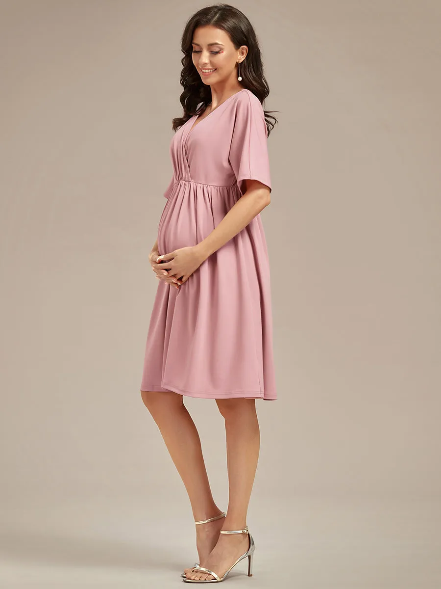 V Neck Short Pleated Wholesale Maternity Dresses