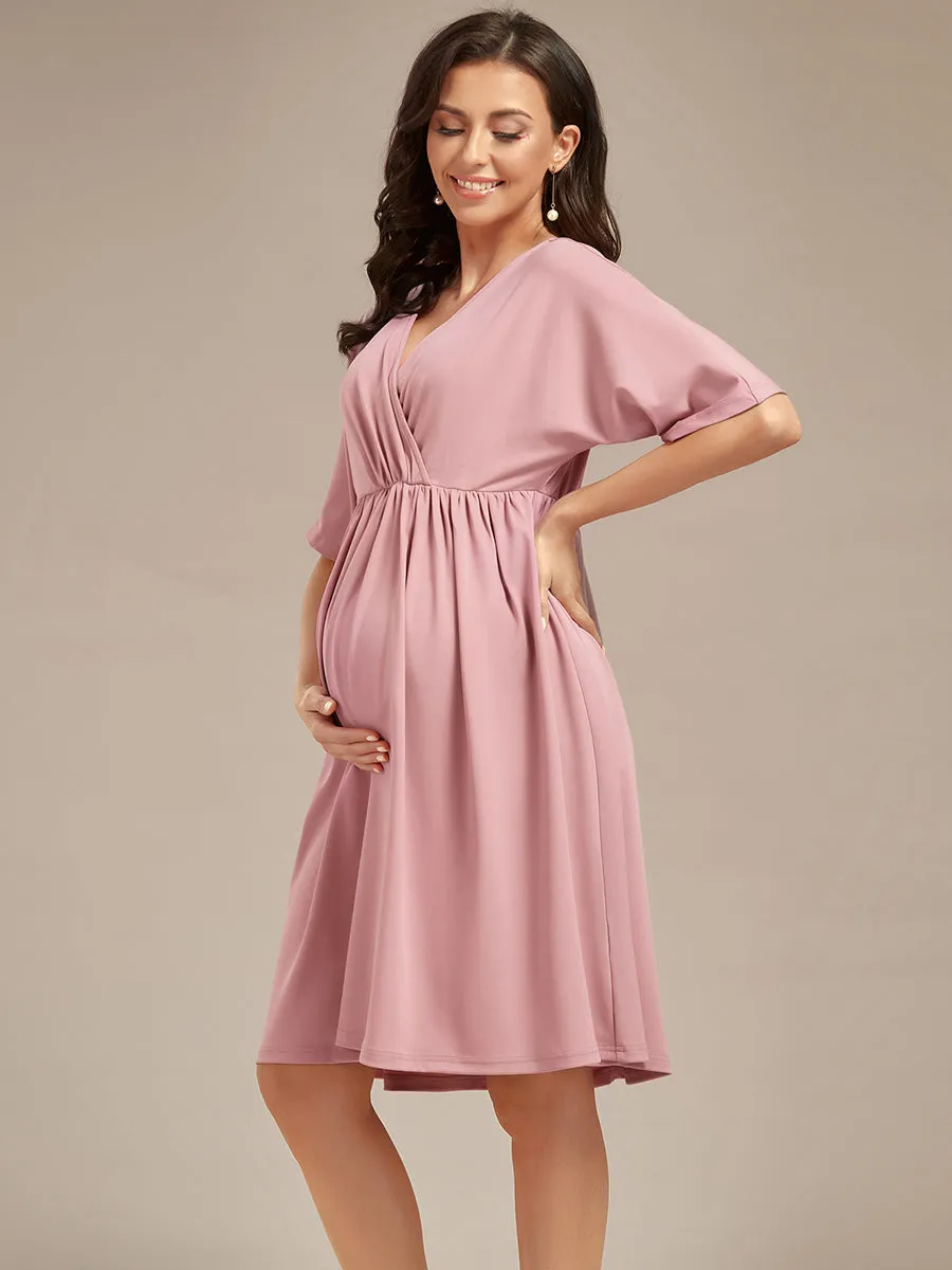 V Neck Short Pleated Wholesale Maternity Dresses