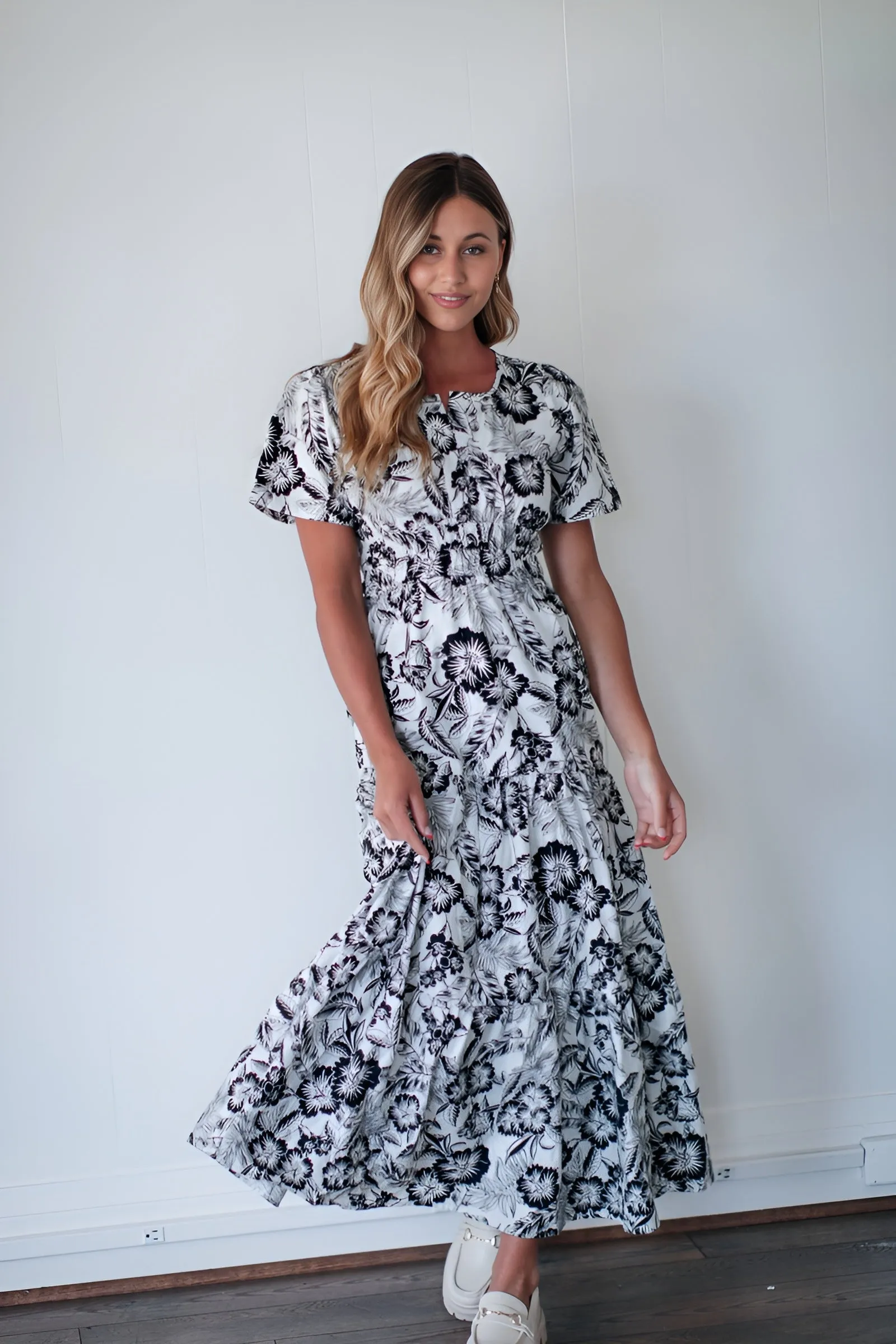 Vanessa Floral Black and White Maxi Dress