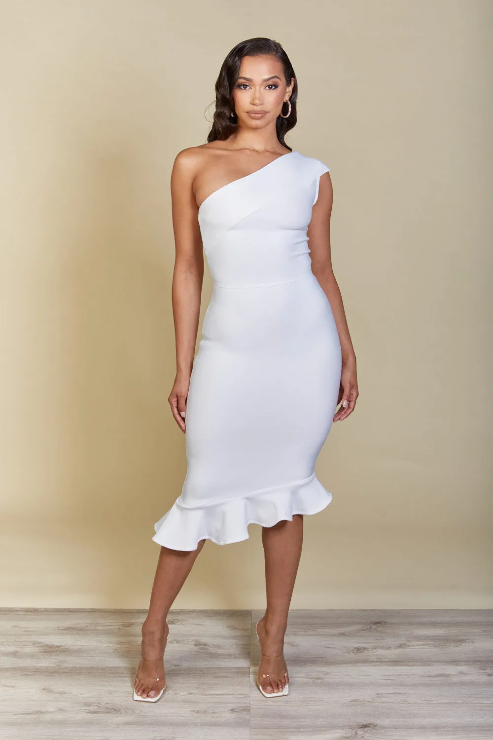 Vianey White Flute Bandage Dress