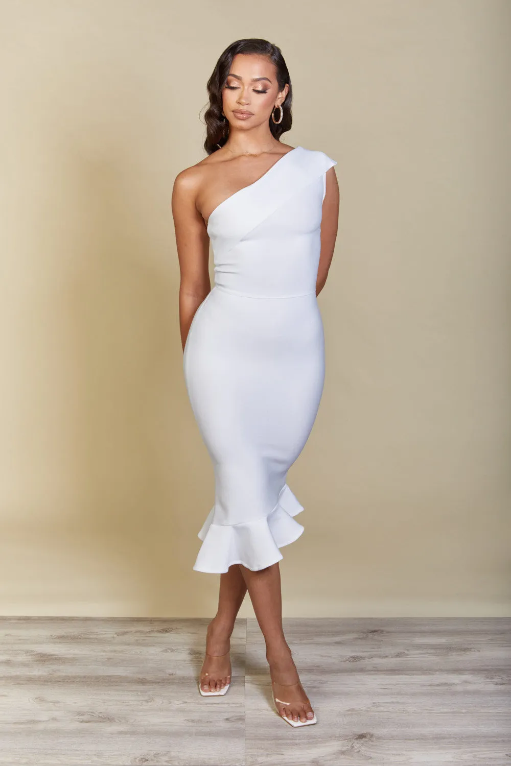 Vianey White Flute Bandage Dress