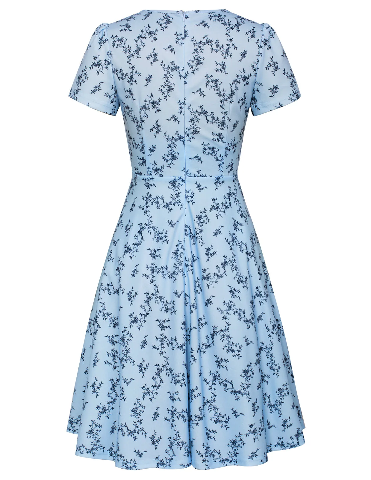 Vintage Cherry Pattern A-Line Swing Dress Keyhole Tie Dress Round Neck Work Dress Tea Dress