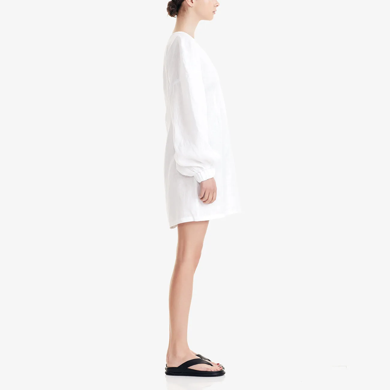 W BALLOON SLEEVE DRESS WHITE LINEN