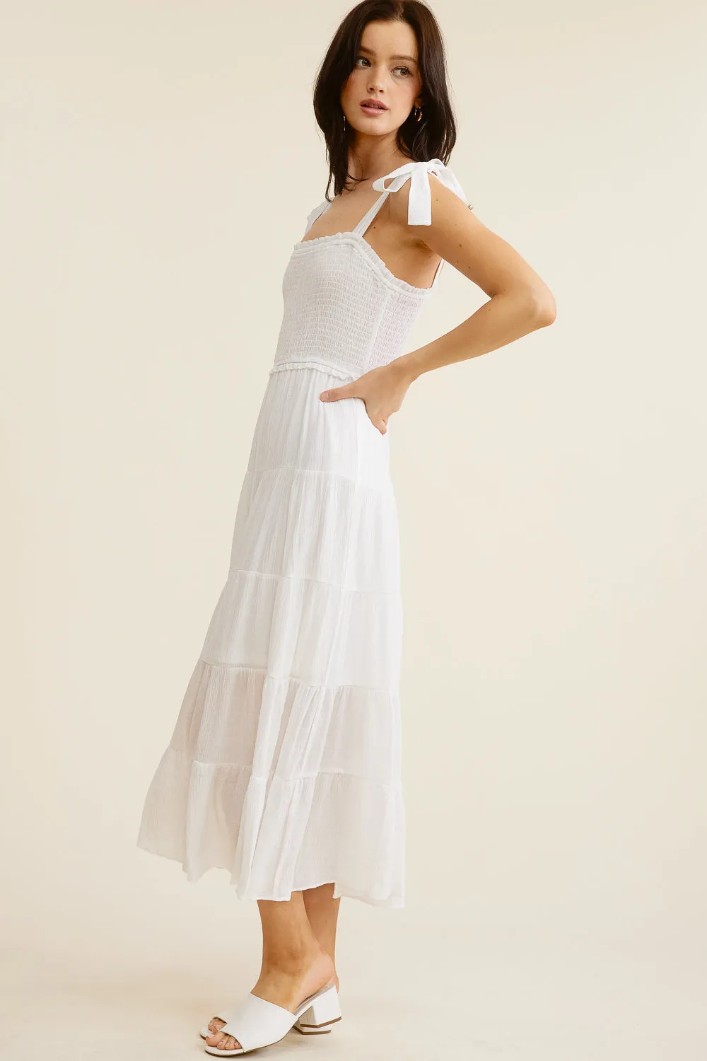 White Tie-Strap Midi Dress