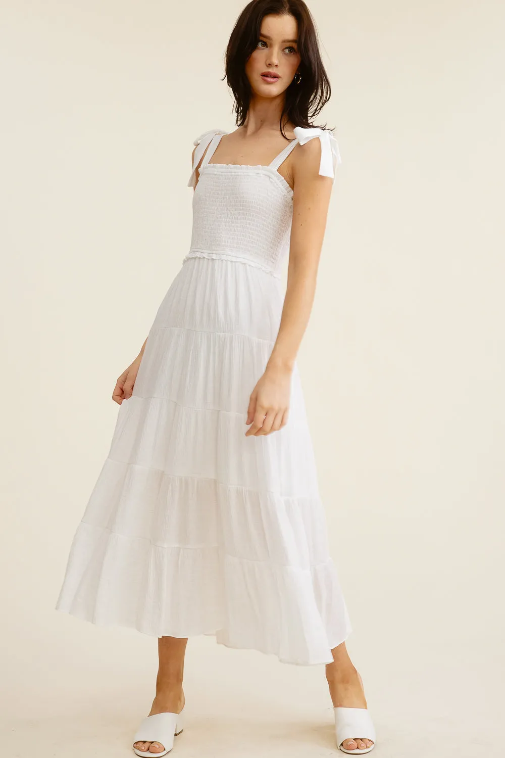 White Tie-Strap Midi Dress