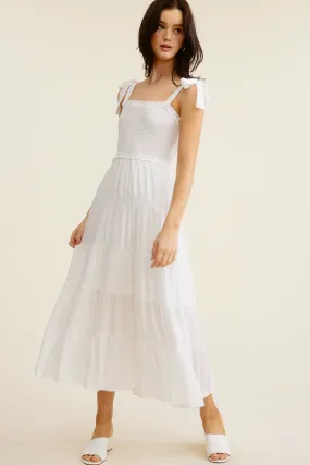 White Tie-Strap Midi Dress