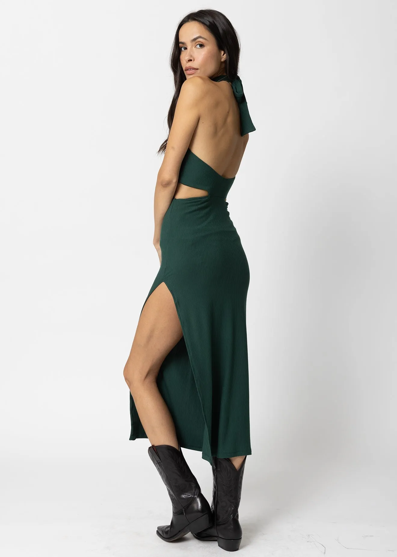 WIDE RIB HALTER CUT AWAY DRESS