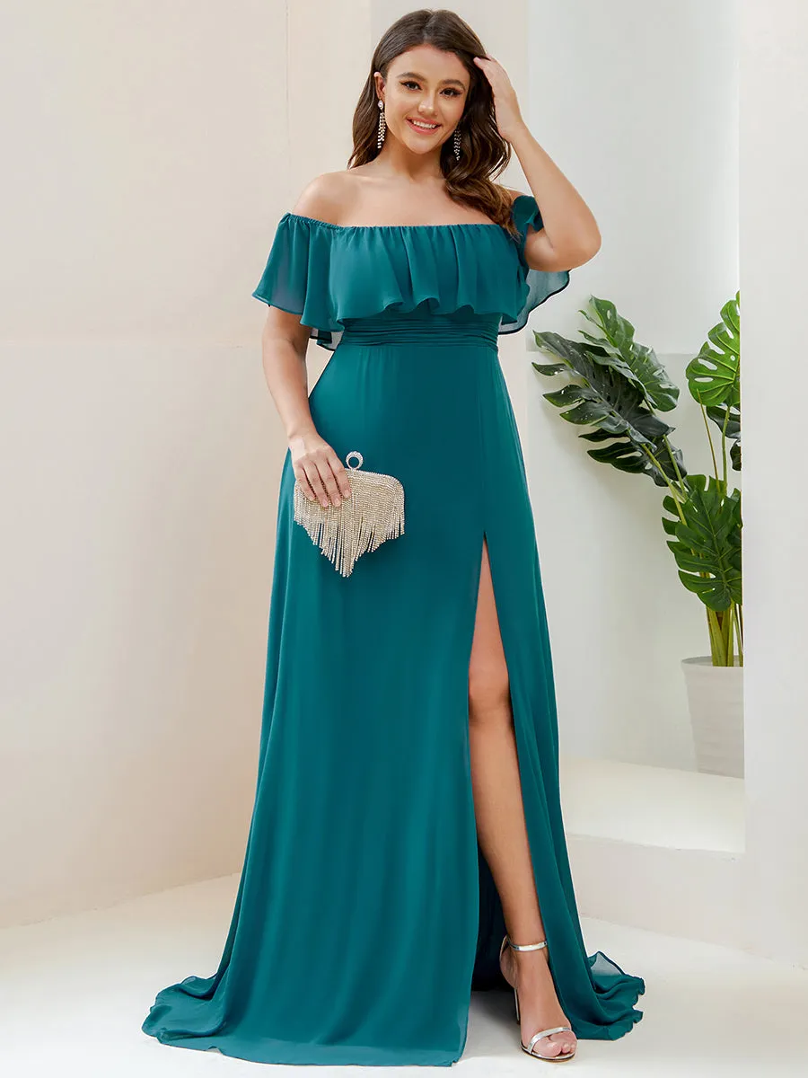 Women's Plus Size Ruffle Thigh Split Wholesale Bridesmaid Dresses