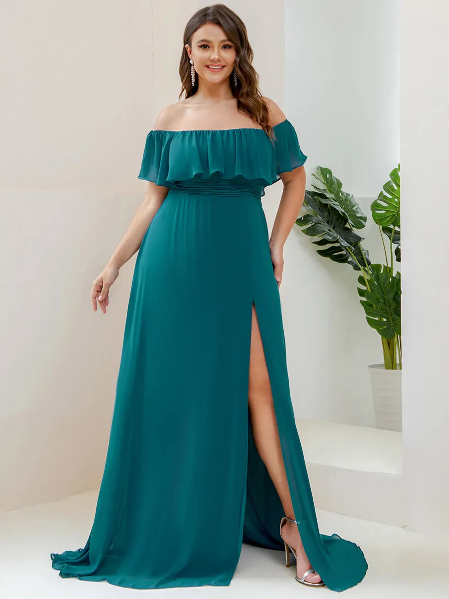 Women's Plus Size Ruffle Thigh Split Wholesale Bridesmaid Dresses