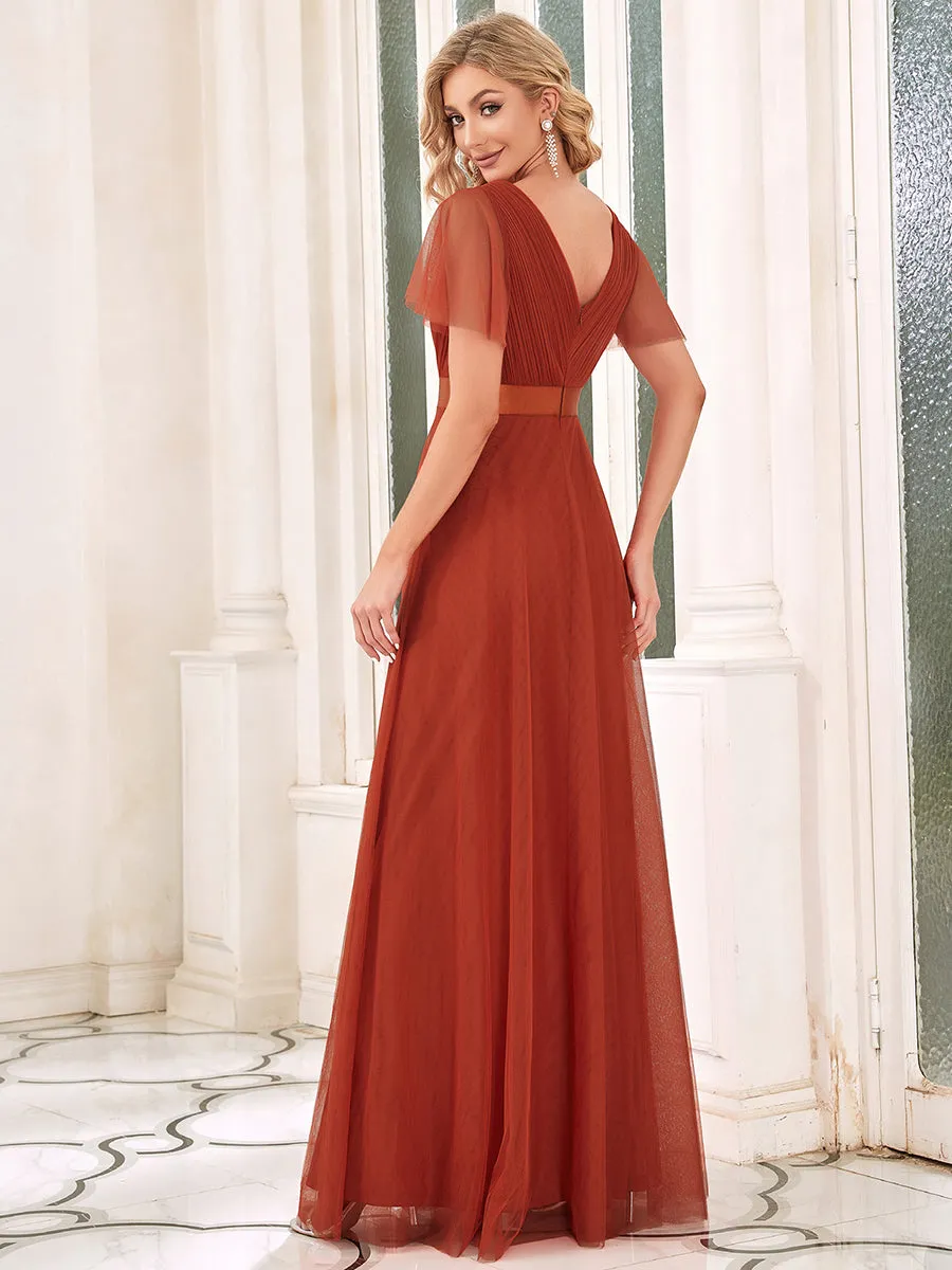 Women's Pretty V-Neck A-Line Floor-Length Wholesale Bridesmaid Dresses