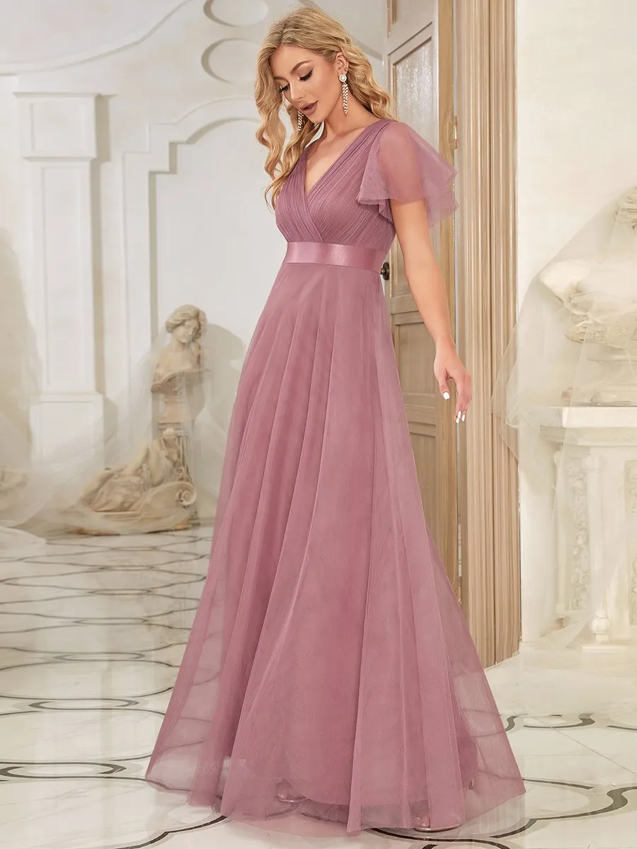 Women's Pretty V-Neck A-Line Floor-Length Wholesale Bridesmaid Dresses