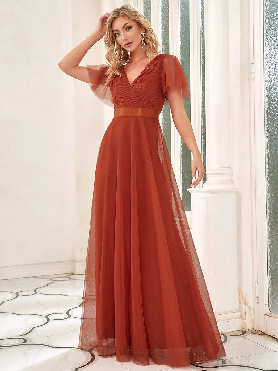 Women's Pretty V-Neck A-Line Floor-Length Wholesale Bridesmaid Dresses