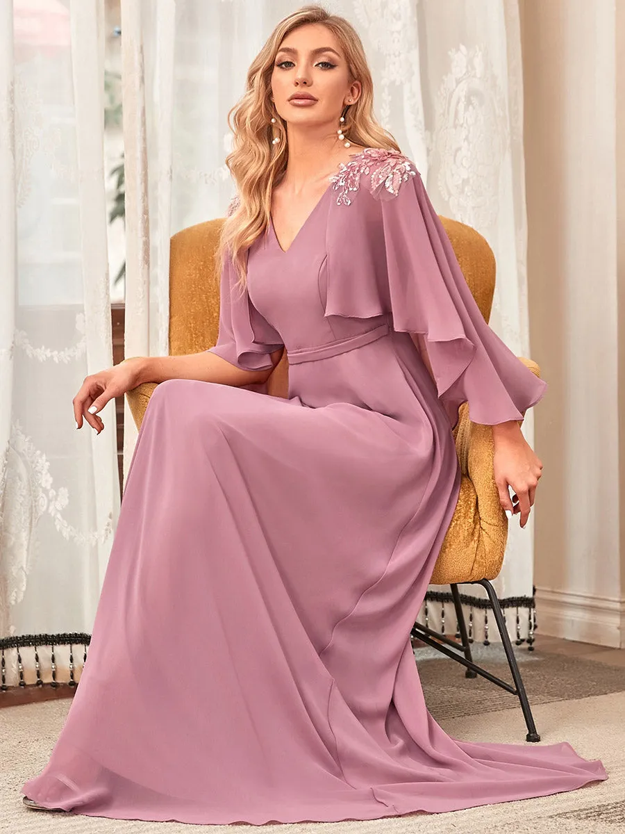 Women's V Neck Chiffon Bridesmaid Dresses with Wraps