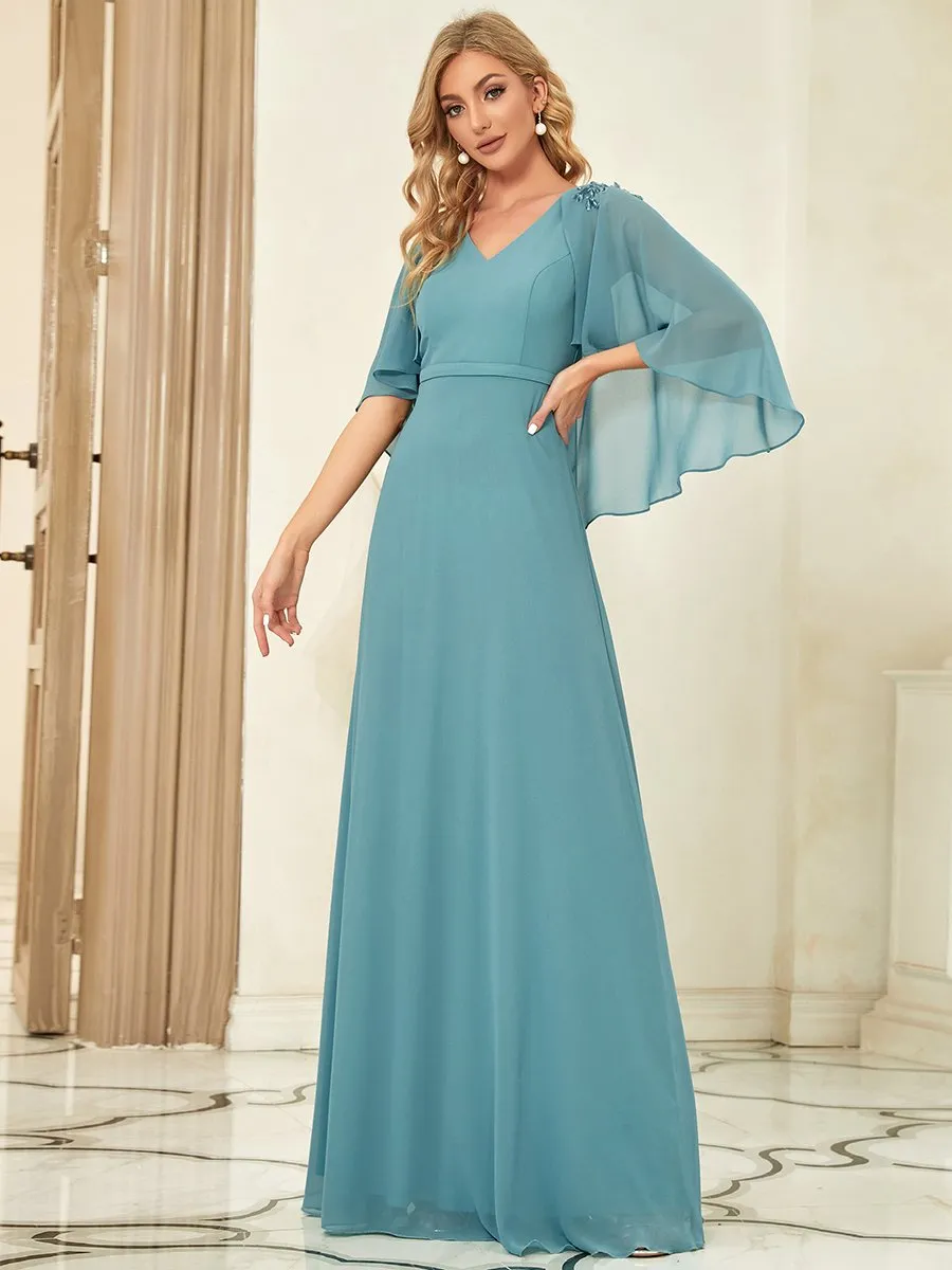 Women's V Neck Chiffon Bridesmaid Dresses with Wraps