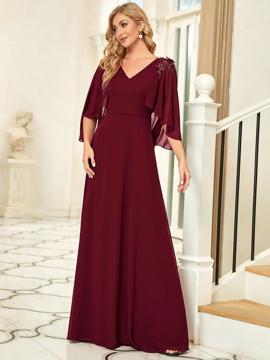 Women's V Neck Chiffon Bridesmaid Dresses with Wraps