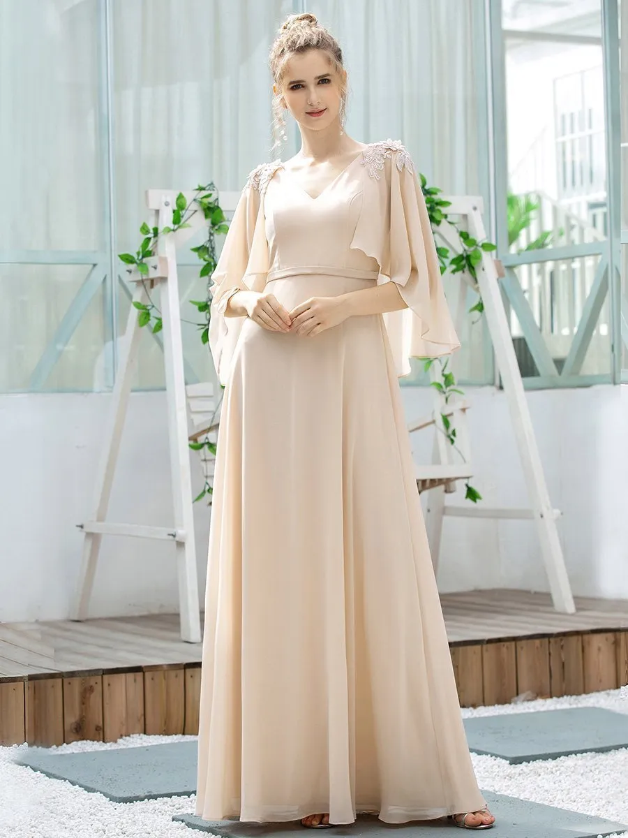 Women's V Neck Chiffon Bridesmaid Dresses with Wraps