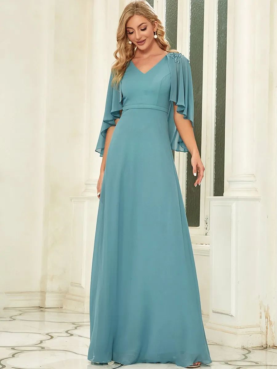 Women's V Neck Chiffon Bridesmaid Dresses with Wraps