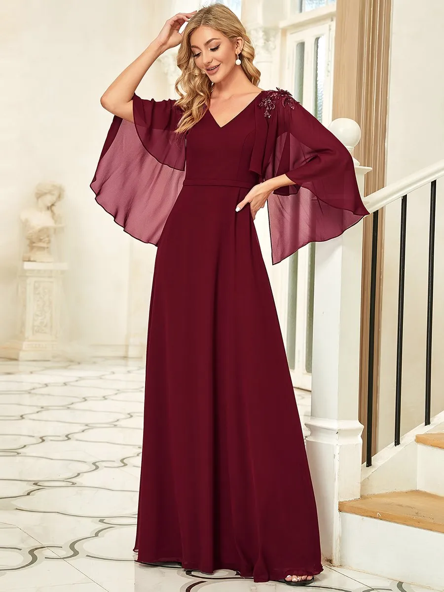 Women's V Neck Chiffon Bridesmaid Dresses with Wraps